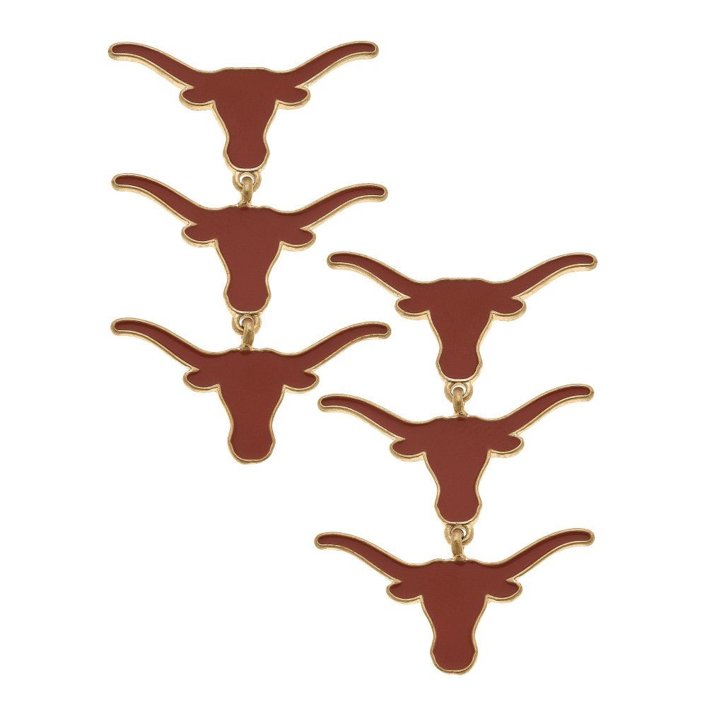 Texas Longhorns Triple Drop Enamel Earrings in Burnt Orange