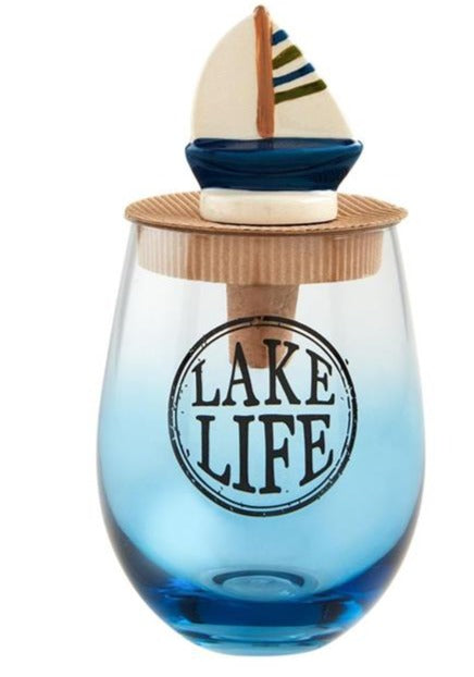 Lake Wine Glass and Stopper Set