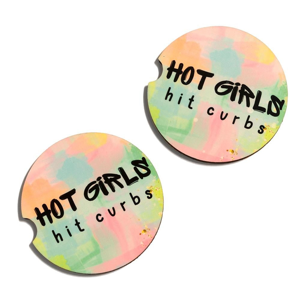 Hot Girls Hit Curbs Watercolor Car Coasters 2 Pack