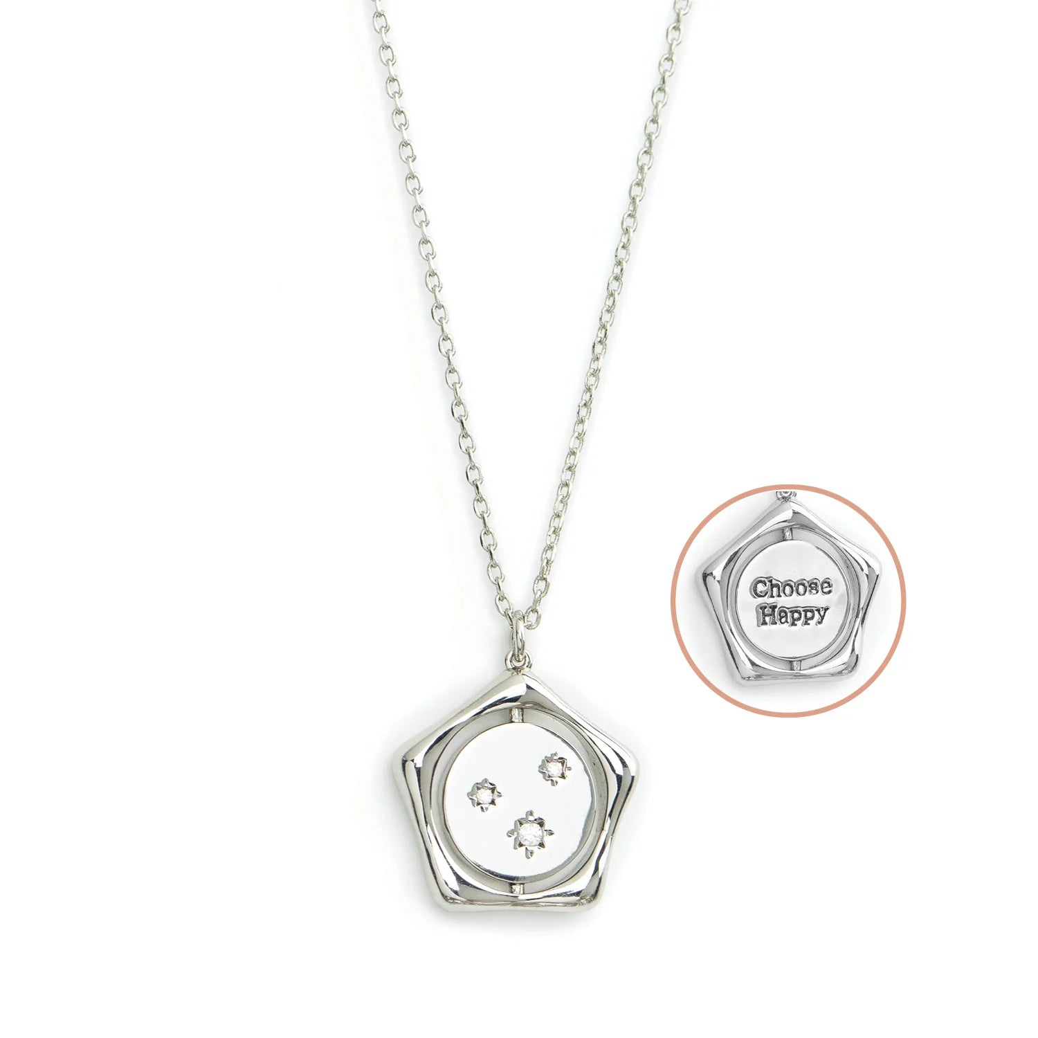 Flip Necklace Choose Happy /Multi Starburst Silver