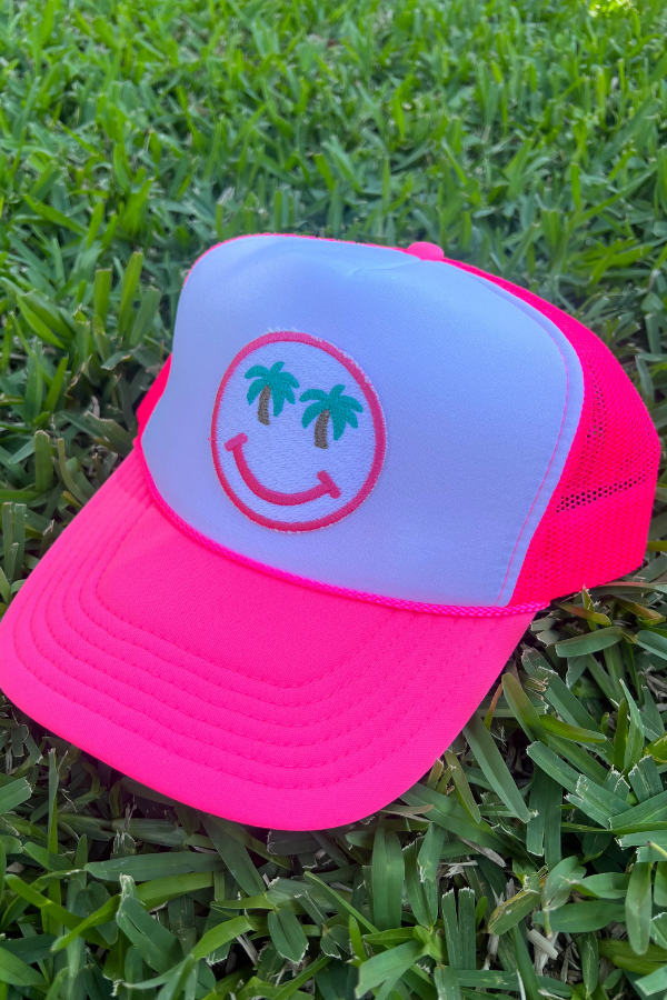 Trucker Hat Foam Smiley Face Palm Trees
