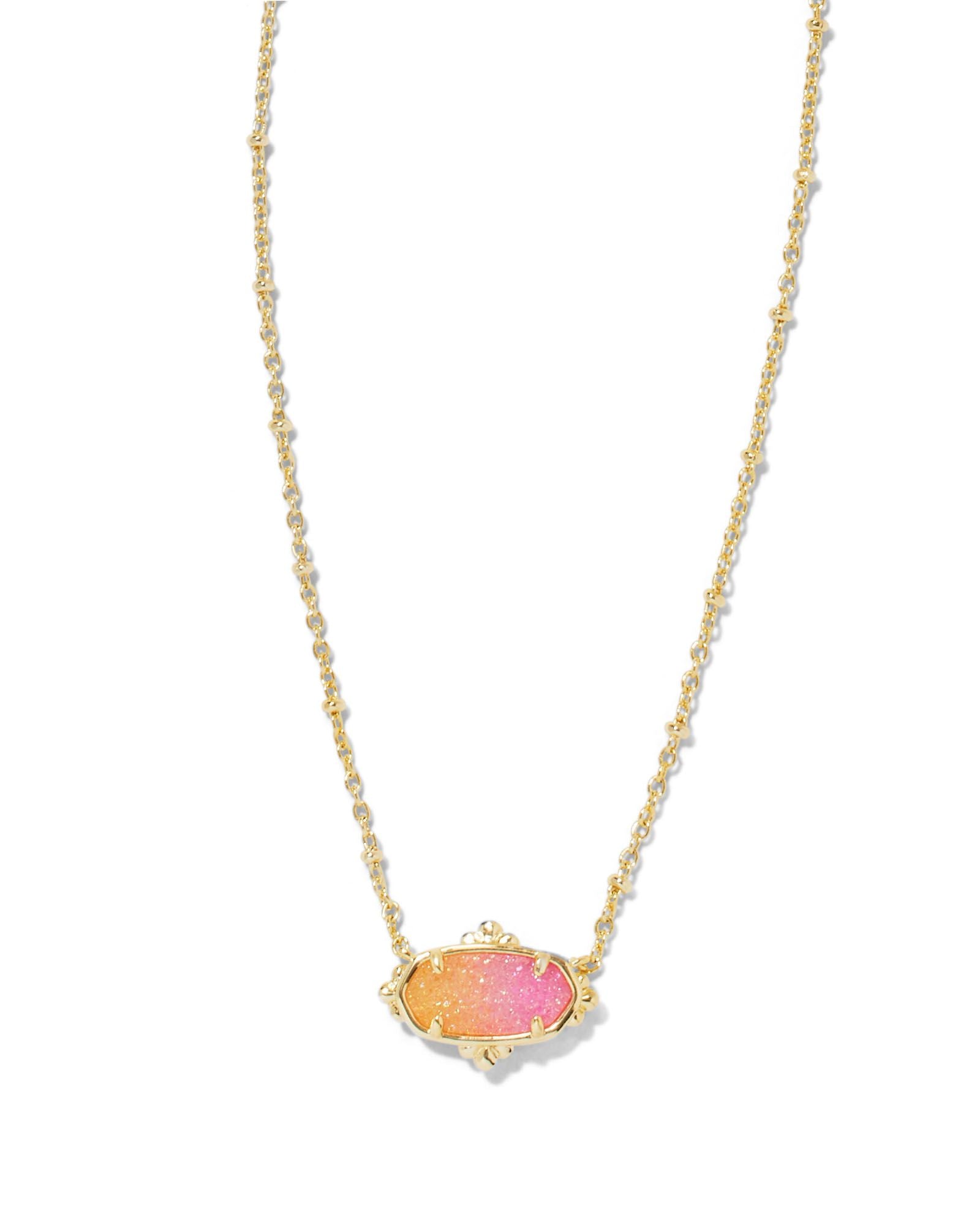 Elisa Petal Framed Short Pendant Necklace Gold Sunrise Ombre Drusy