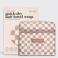 Extra Large Quick Dry Hair Towel Wrap Terracotta Checker - Beau Kisses