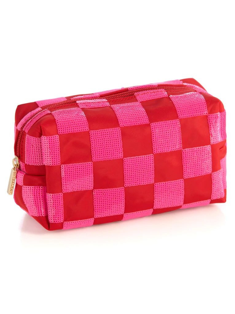 Cara Check Pattern Cosmetic Pouch Red