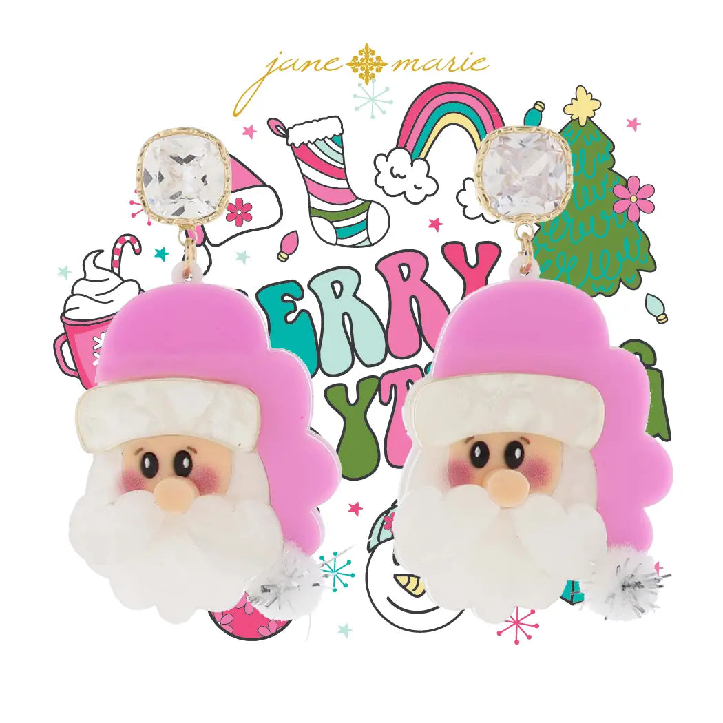 Crystal Post Pearlescent Santa Face Earrings - Beau Kisses