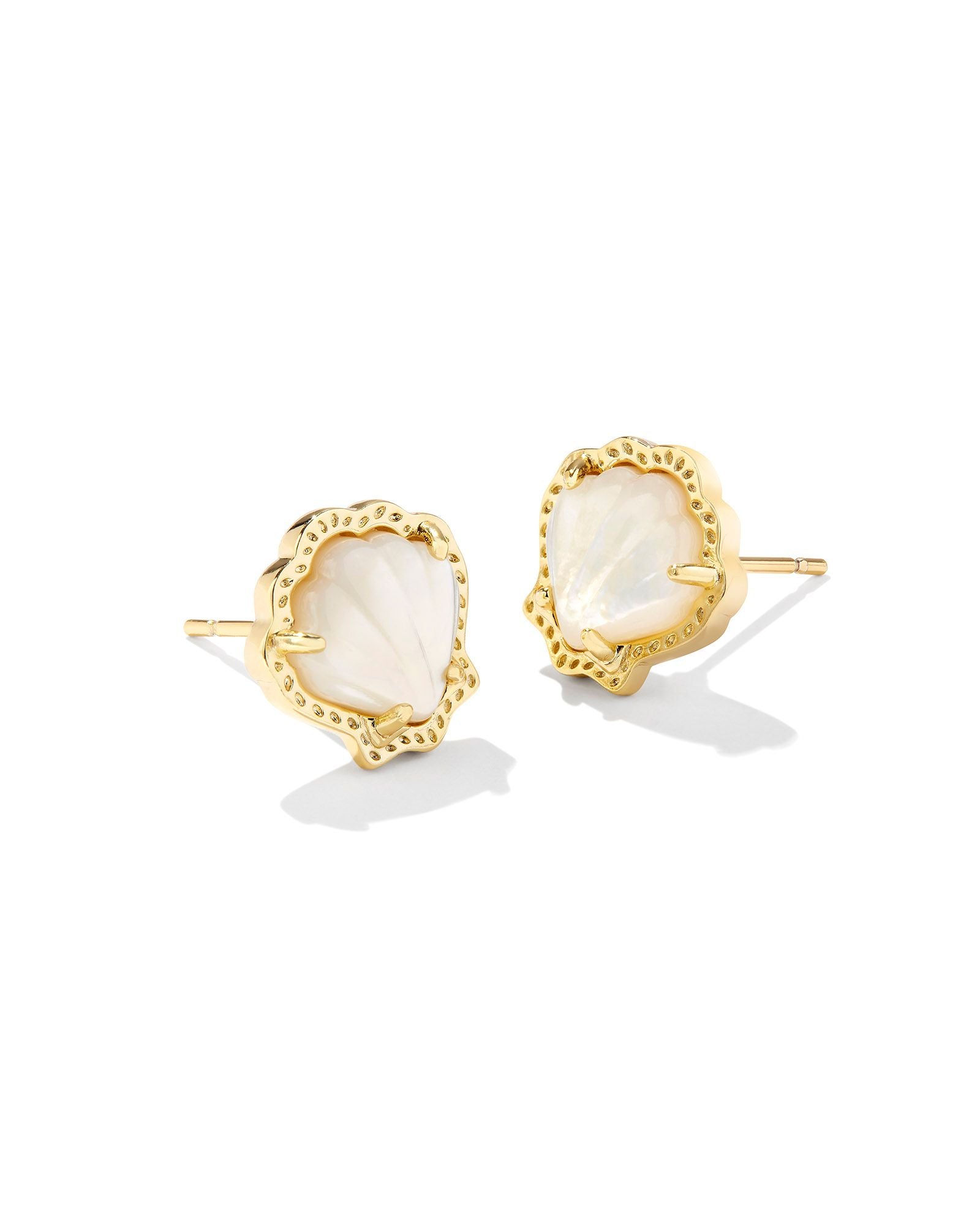 Brynne Shell Stud Earrings Gold Ivory Mother Of Pearl - Beau Kisses