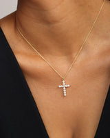 "Oh She Fancy" Small Cross Pendant Gold White Diamondettes - Beau Kisses