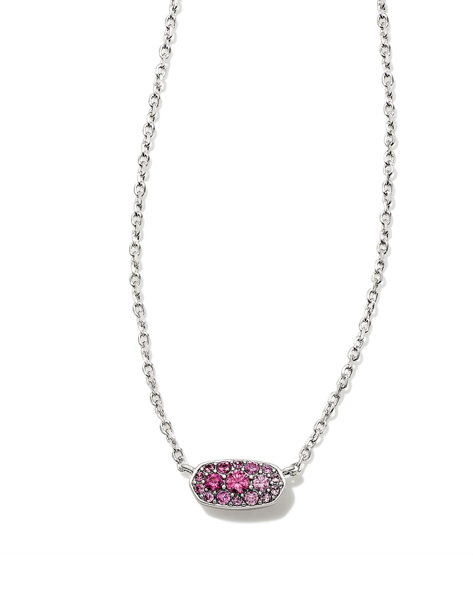 Grayson Crystal Pendant Necklace Silver Pink Ombre