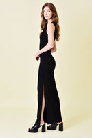 Asymmetric Neck Drape Maxi Dress Black - Beau Kisses