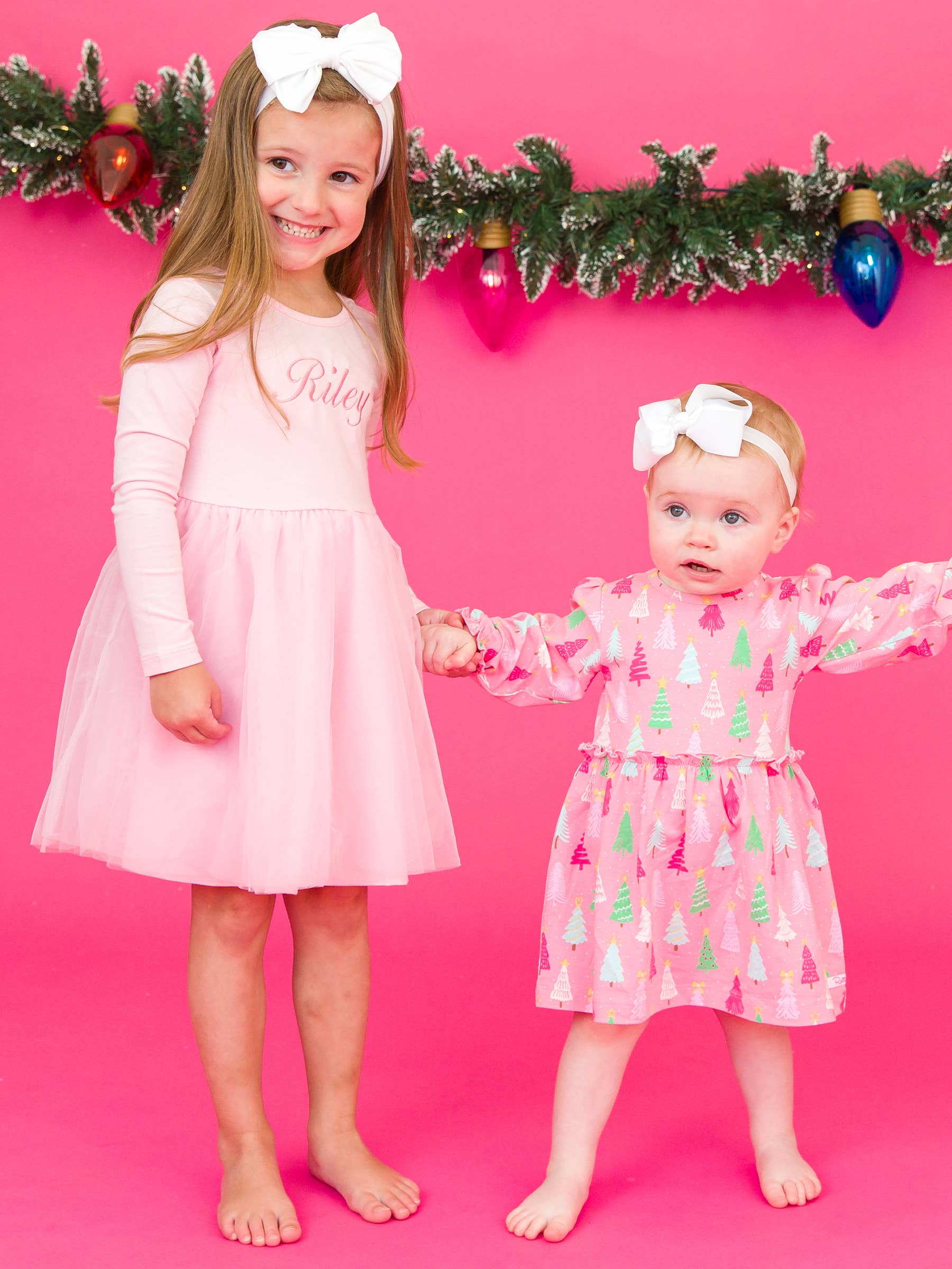 Merry Pines Long Sleeve Skirted Romper Pink