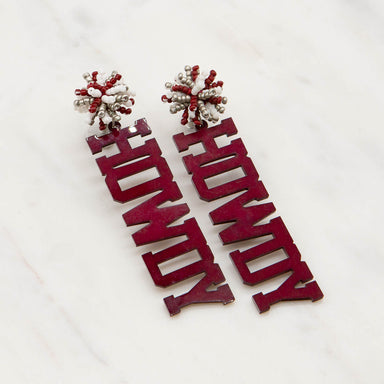 Howdy Pom Pom Earrings Maroon/Grey - Beau Kisses