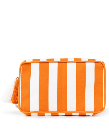 Megan Stripe Cosmetic Bag White and Burnt Orange - Beau Kisses