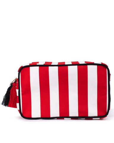 Megan Stripe Cosmetic Bag White Red and Black - Beau Kisses