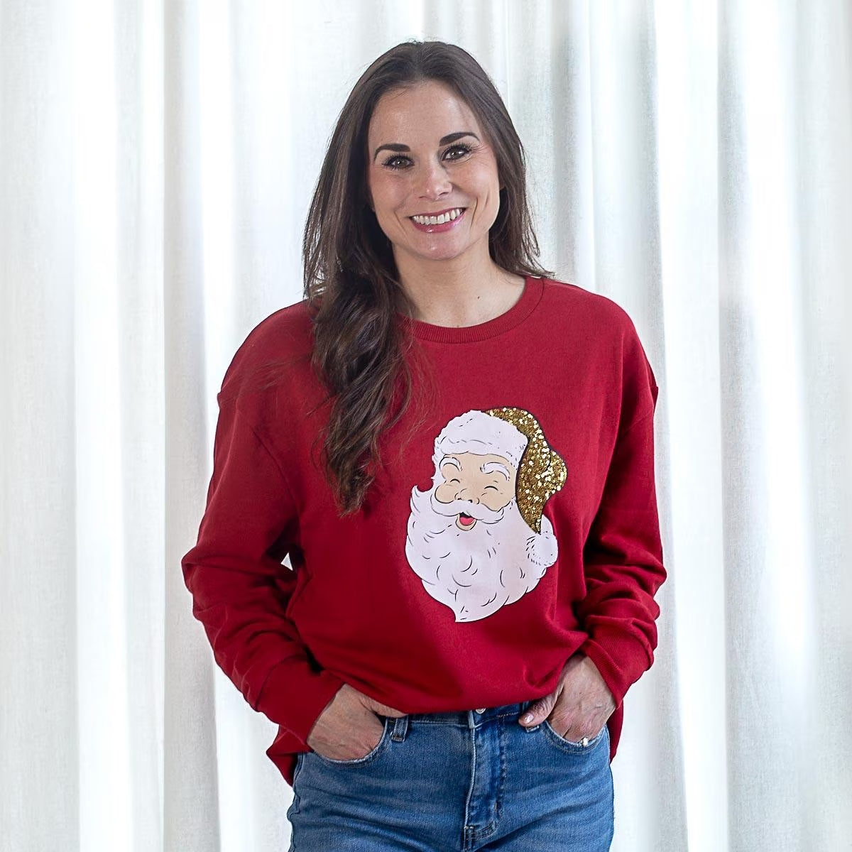 HoHoHo Santa Sequin Sweatshirt Red