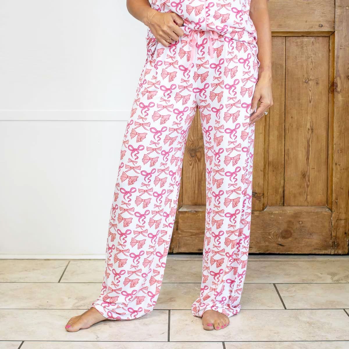Sutton Bow Sleep Pants Pink - Beau Kisses