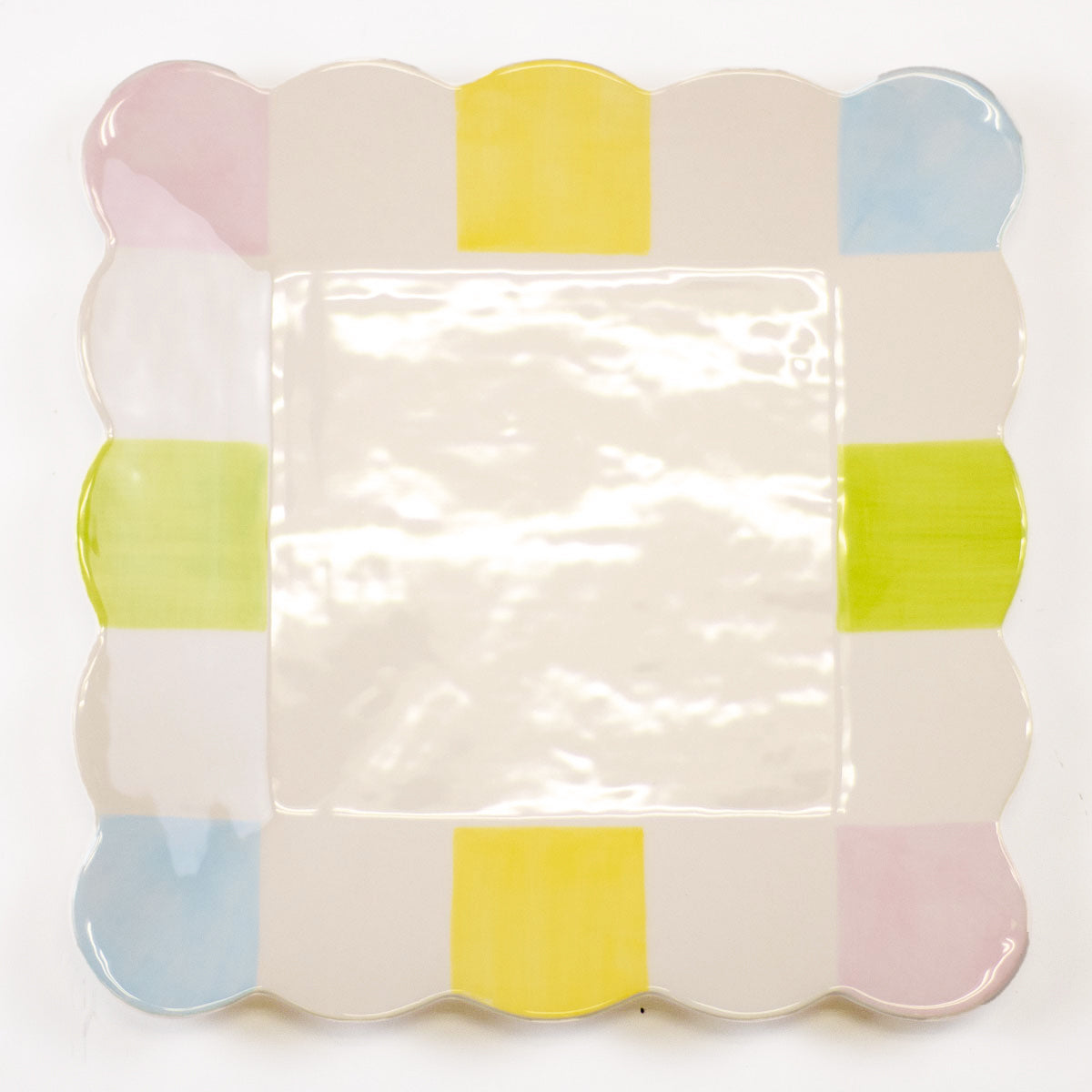 Candy Stripe Scalloped Square Platter White/ Multi