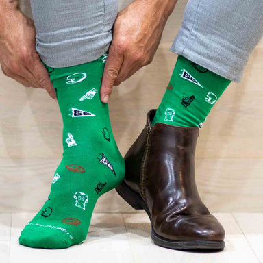 Men's Football Fan Socks Green/Brown/White - Beau Kisses