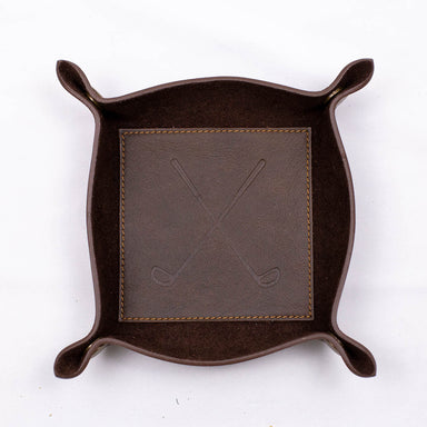 Leather Embossed Valet Tray Dark Brown Golf - Beau Kisses