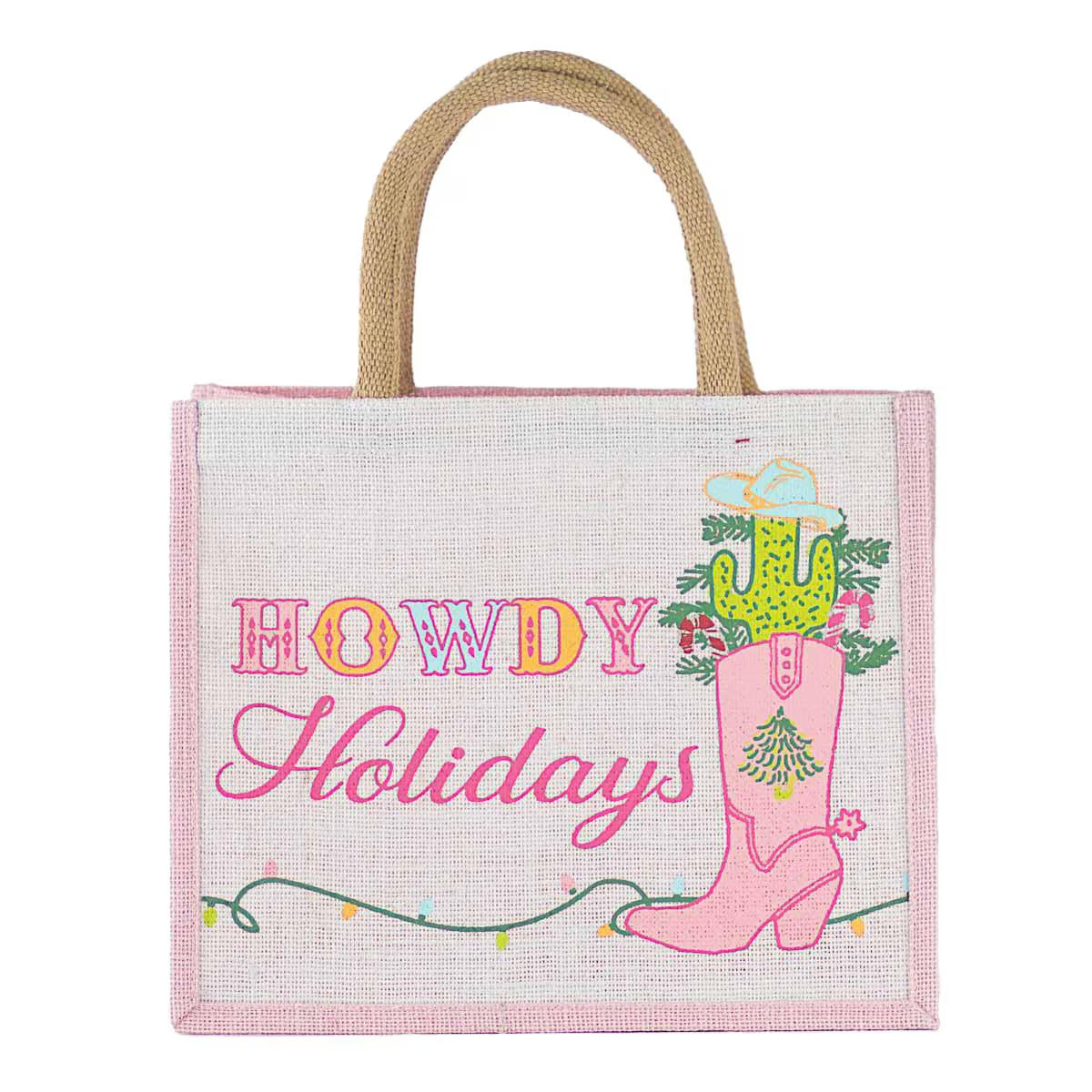 Howdy Holidays Gift Tote Light Pink