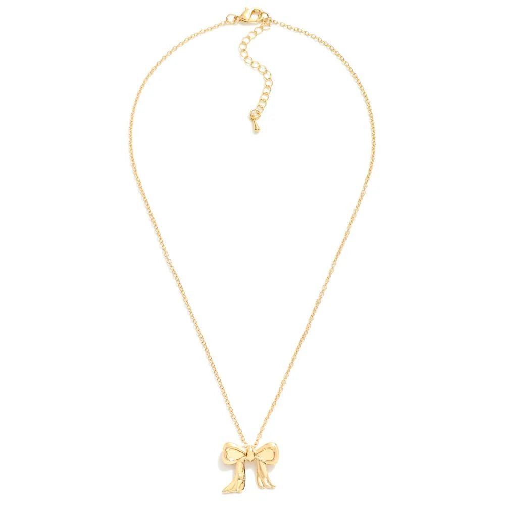 Simple Chain Link Necklace With Bow Pendant Gold