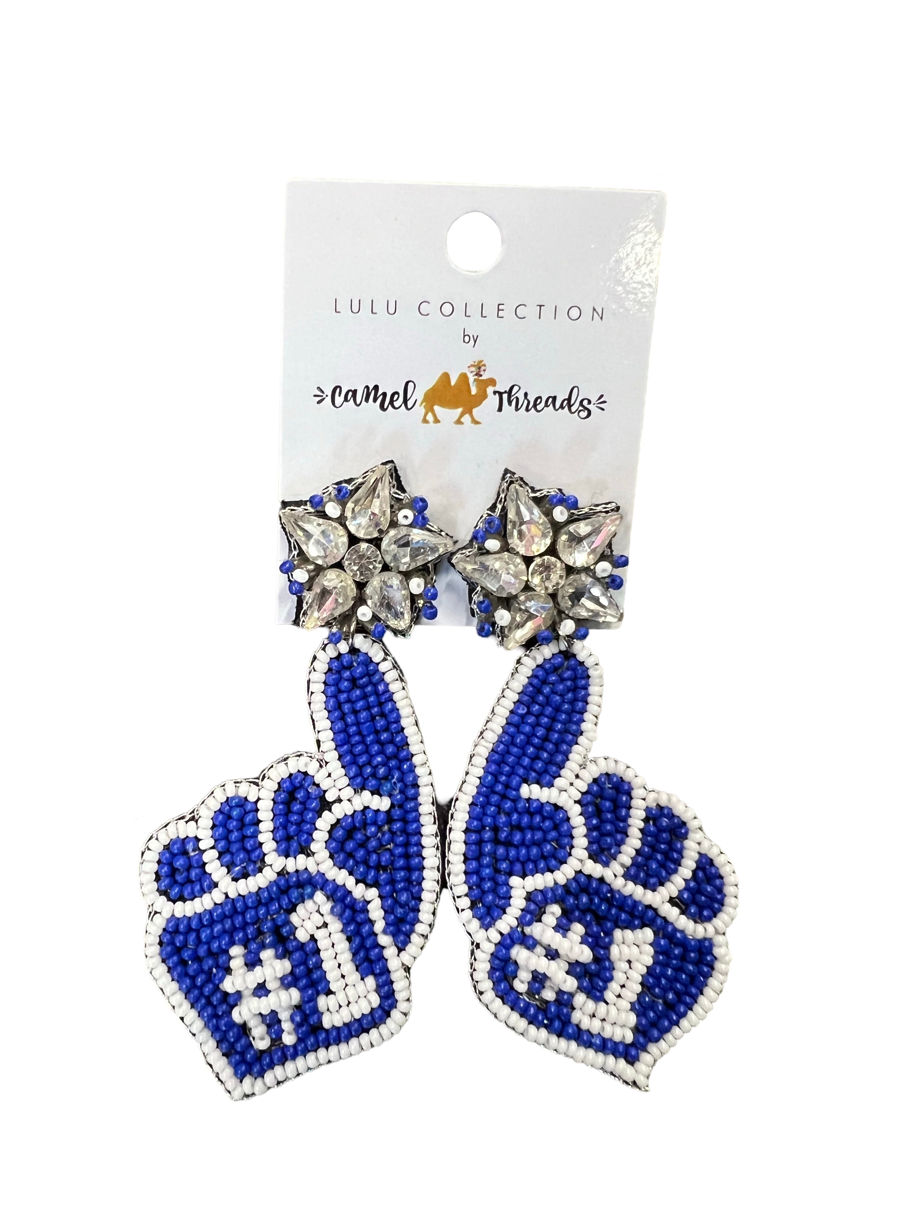 Beaded Earrings Navy Foam Finger - Beau Kisses