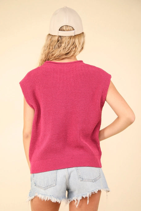 Oversized Soft Knit Sweater Vest Top Pink