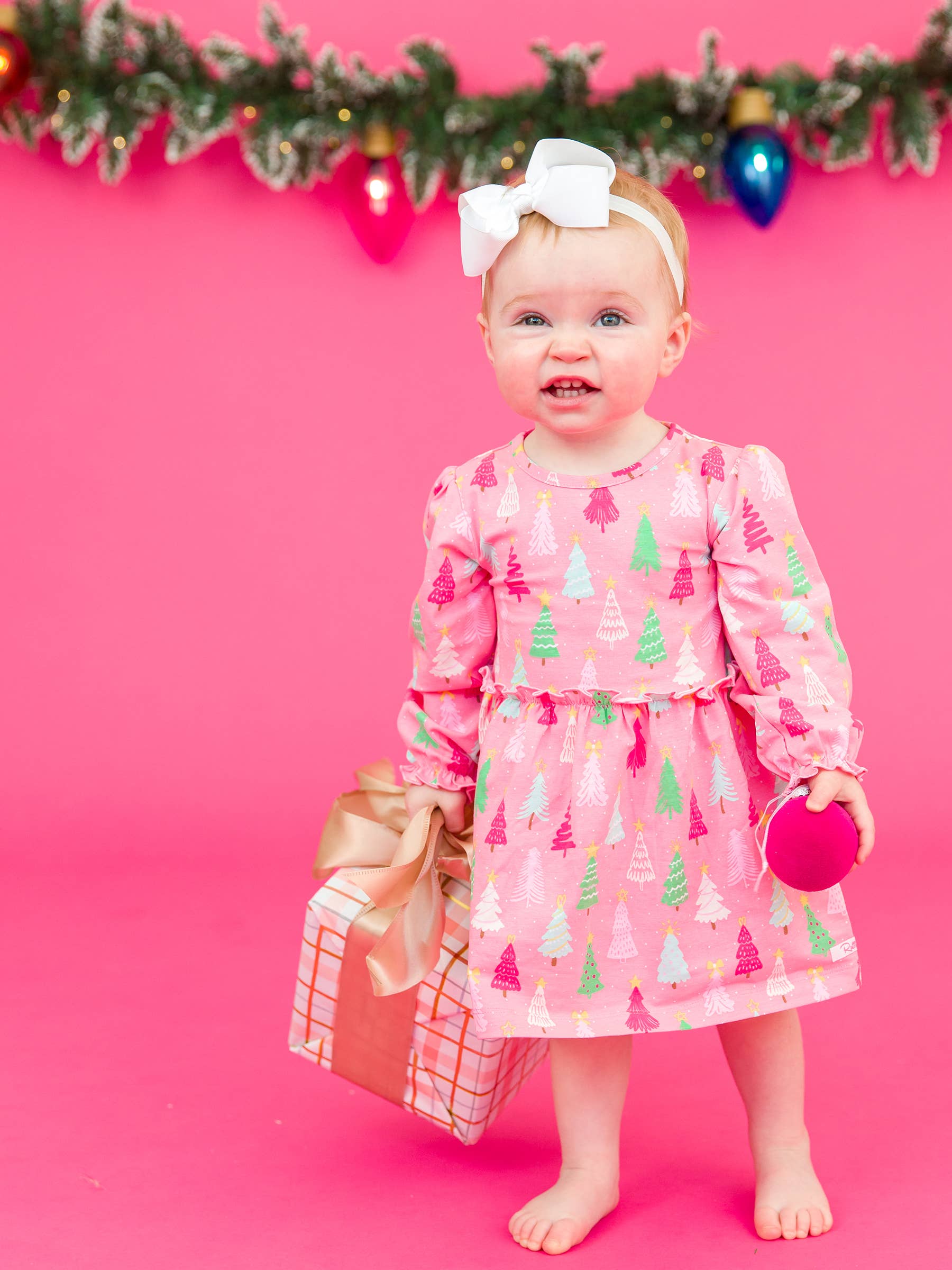 Merry Pines Long Sleeve Skirted Romper Pink