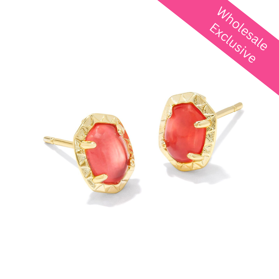 Daphne Stud Earrings Gold Coral Pink Mother Of Pearl