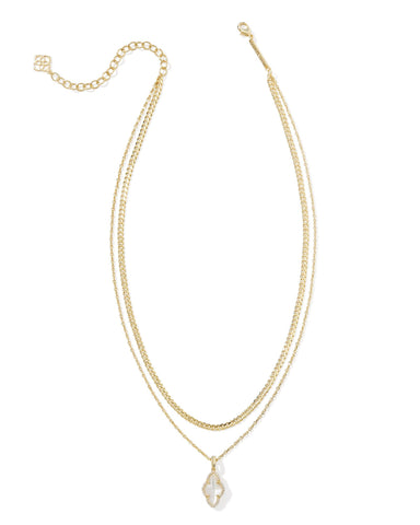 Abbie Pave Frame Multi Strand Necklace Gold Ivory Mother Of Pearl - Beau Kisses