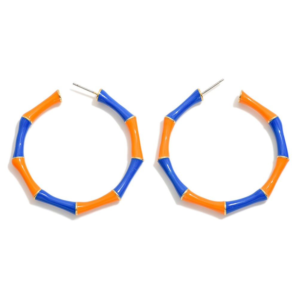 Enamel Bamboo Alternating Game Day Color Hoop Earrings - Beau Kisses