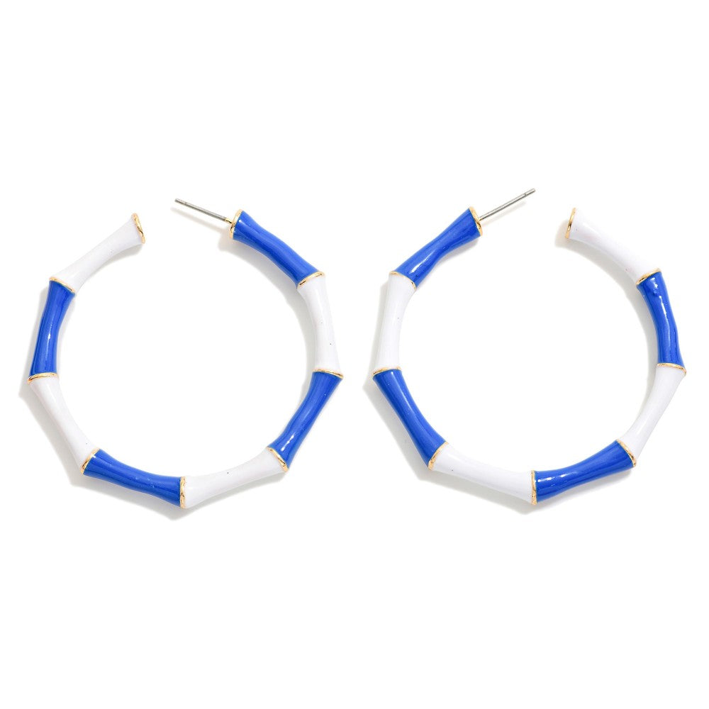 Enamel Bamboo Alternating Game Day Color Hoop Earrings - Beau Kisses