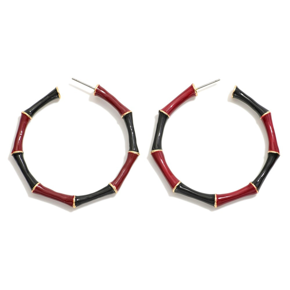 Enamel Bamboo Alternating Game Day Color Hoop Earrings - Beau Kisses