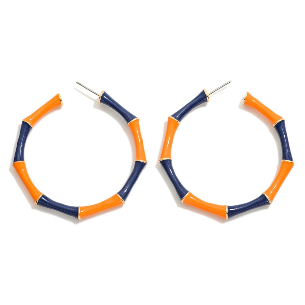 Enamel Bamboo Alternating Game Day Color Hoop Earrings - Beau Kisses