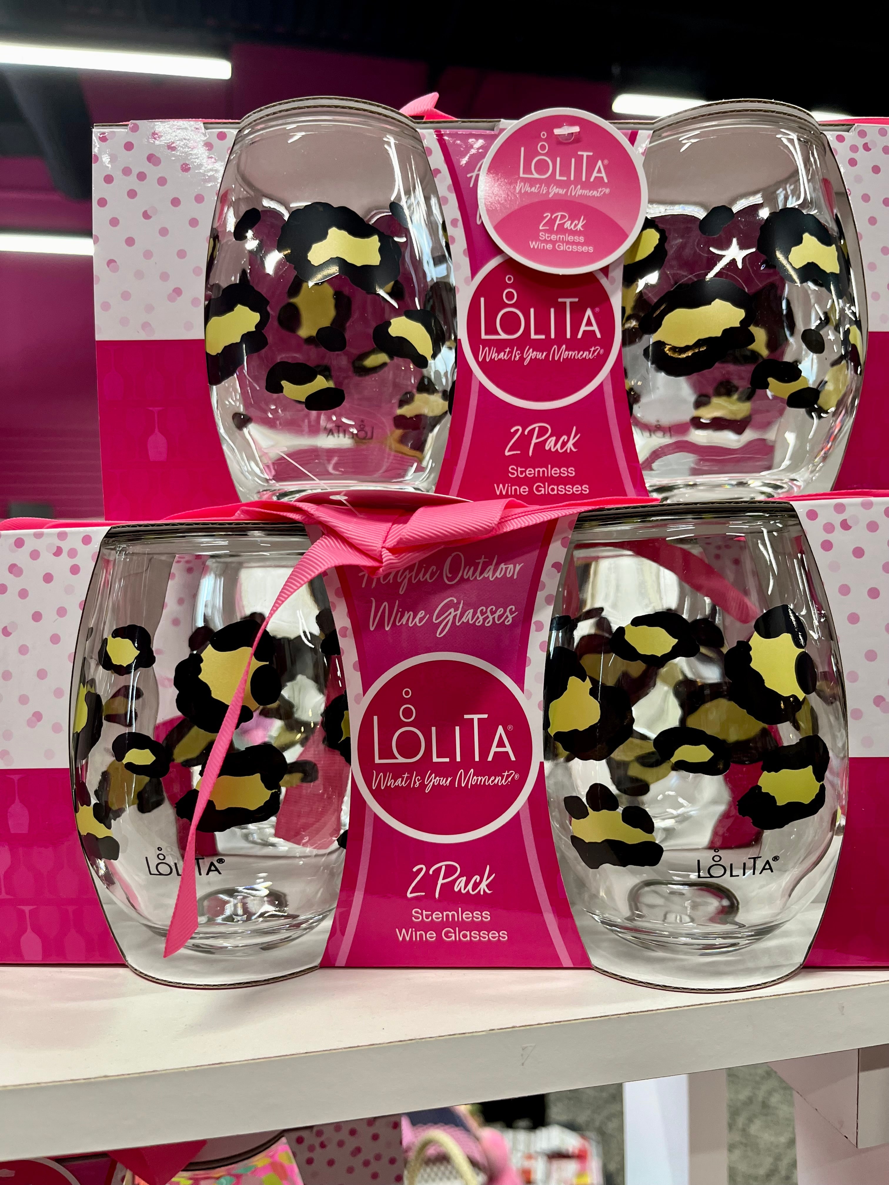 Lolita 15oz Stemless Wine Set of 2 - Leopard - Beau Kisses