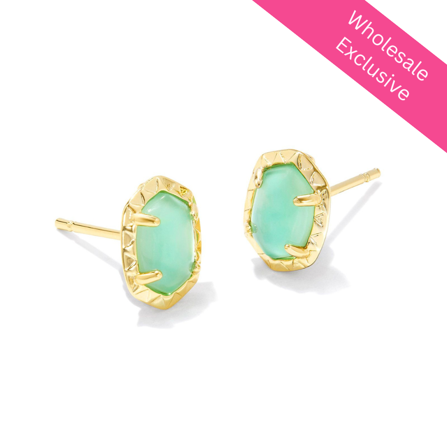 Daphne Stud Earrings Gold Light Green Mother Of Pearl