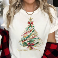 Whimsical Christmas Tree Graphic Tee Cream - Beau Kisses