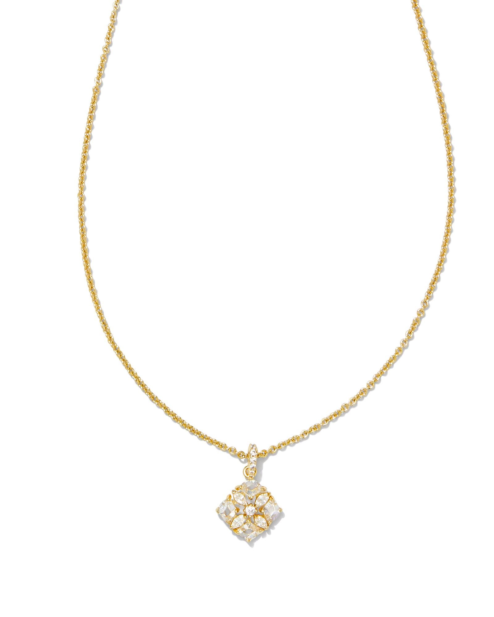 Dira Crystal Short Pendant Necklace Gold White Crystal