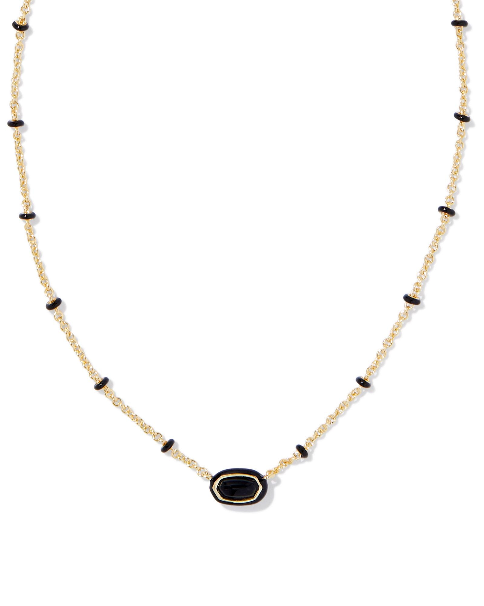 Mini Elisa Enamel Frame Short Pendant Necklace Gold Black Agate