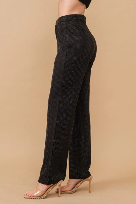 Stone Embellishments Long Pants Black