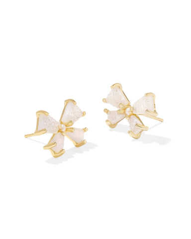 Blair Bow Small Stud Earrings Gold Iridescent Drusy - Beau Kisses