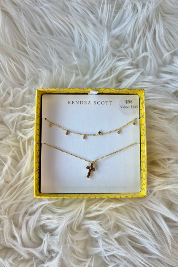 Amelia Cross Necklace Gift Set Gold White Crystal