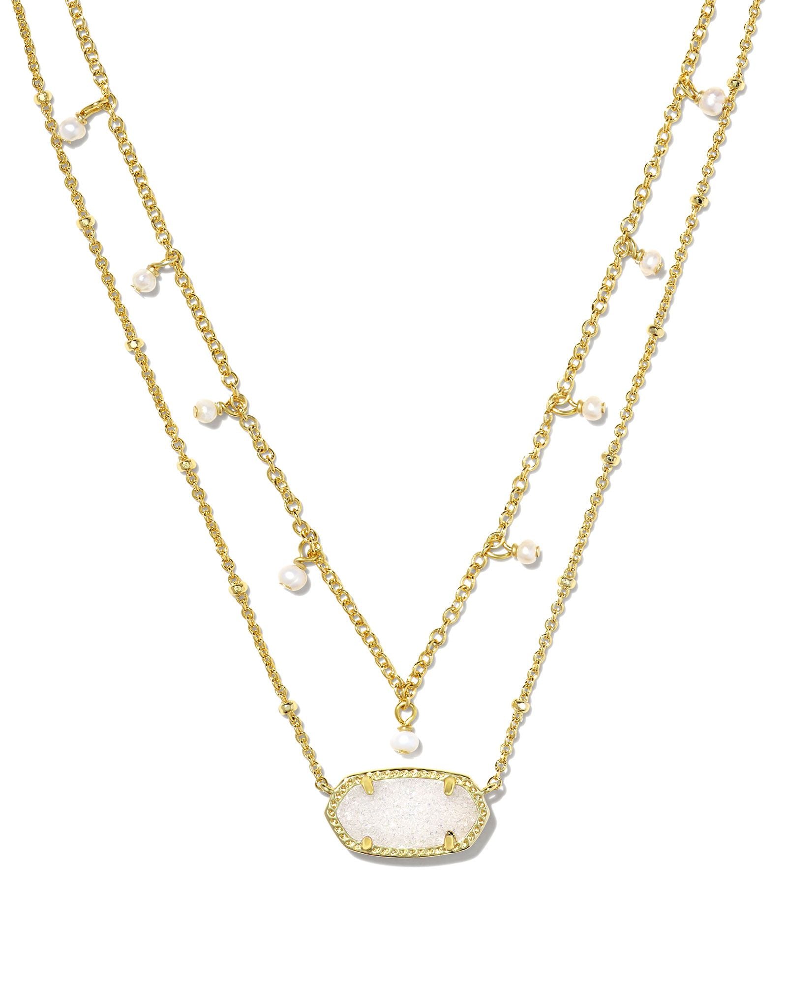 Elisa Pearl Multi Strand Necklace Gold Iridescent Drusy