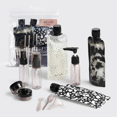 Refillable Ultimate Travel 11pc Set Black & Ivory - Beau Kisses