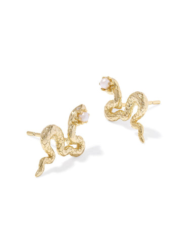 Lyle Snake Stud Earrings Gold White Pearl - Beau Kisses