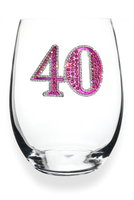 Stemless Wine Glass 40th Birthday Jeweled - Beau Kisses