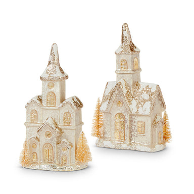 Mercury Glass Lighted Church 9" - Beau Kisses