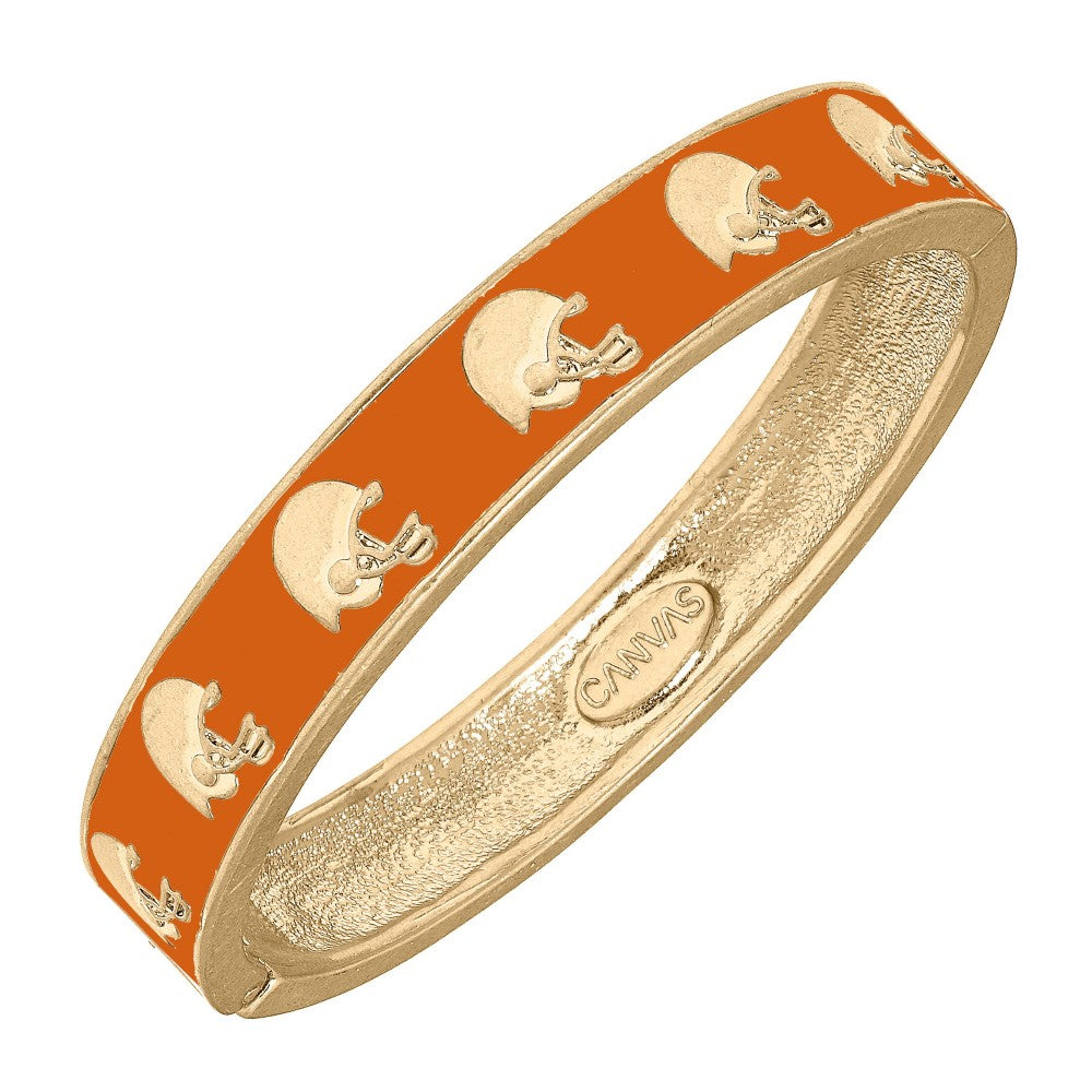 Camille Gold Tone Football Helmet Hinged Bangle Bracelet - Burnt Orange