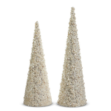 Set Of 2 Pearl Cone Trees 17" - Beau Kisses