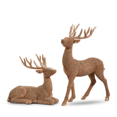 Set Of 2 Bronze Glittered Deer 15.25" - Beau Kisses