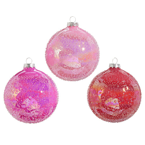 Pink Glitter Ball Ornament 4" - Beau Kisses